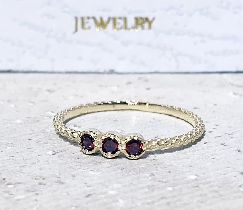 Sapphire Gemstone Rings in a Cathedral SettingRed Garnet Ring - January Birthstone - Stacking Ring - Gold Ring - Bezel Ring - Tiny Ring - Simple Ring