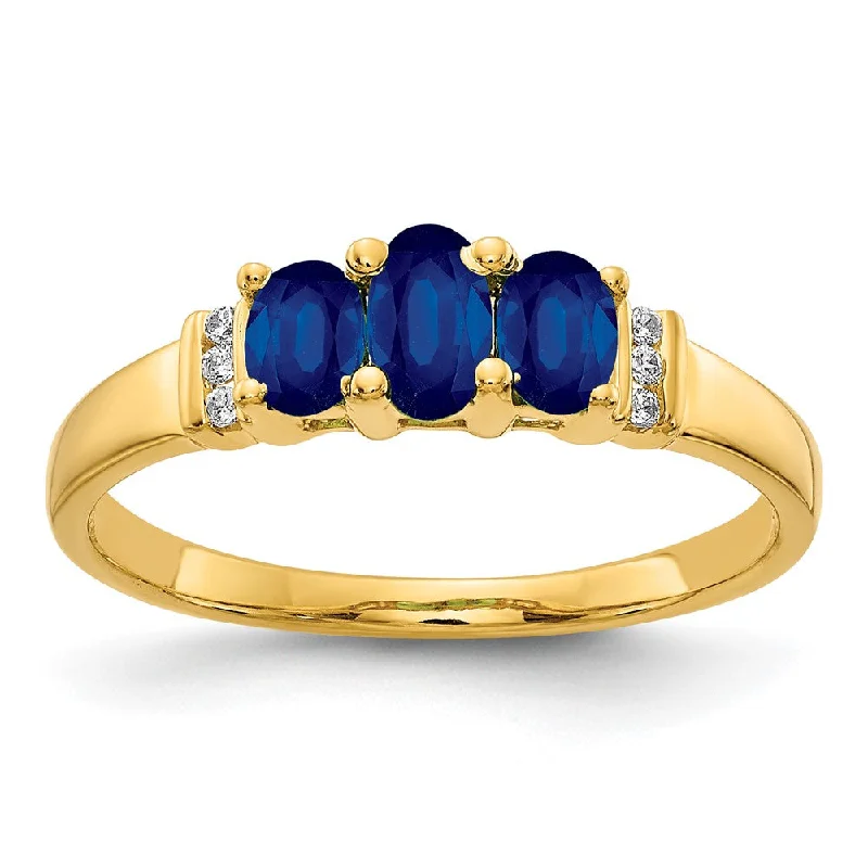 Multi - Gemstone Rings with a Rainbow of Colors10K Yellow Gold Polished Triple Sapphire and Diamond 3-stone Ring