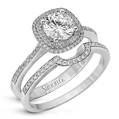 Halo - Style Diamond Rings with Smaller Accent DiamondsWedding Set in 18k Gold with Diamonds