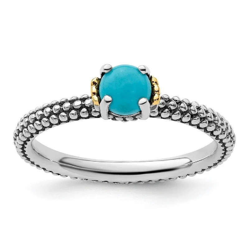 Curata 2.5mm 925 Sterling Silver Polished Prong set and 14k Stackable Expressions Simulated Turquoise Ring