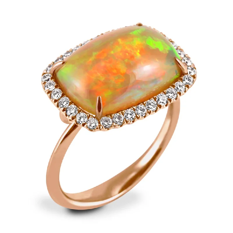 Custom - Designed Diamond Rings to Reflect Your Personality18ct Rose Gold 4.19ct Opal And 0.37ct Diamond Halo Ring