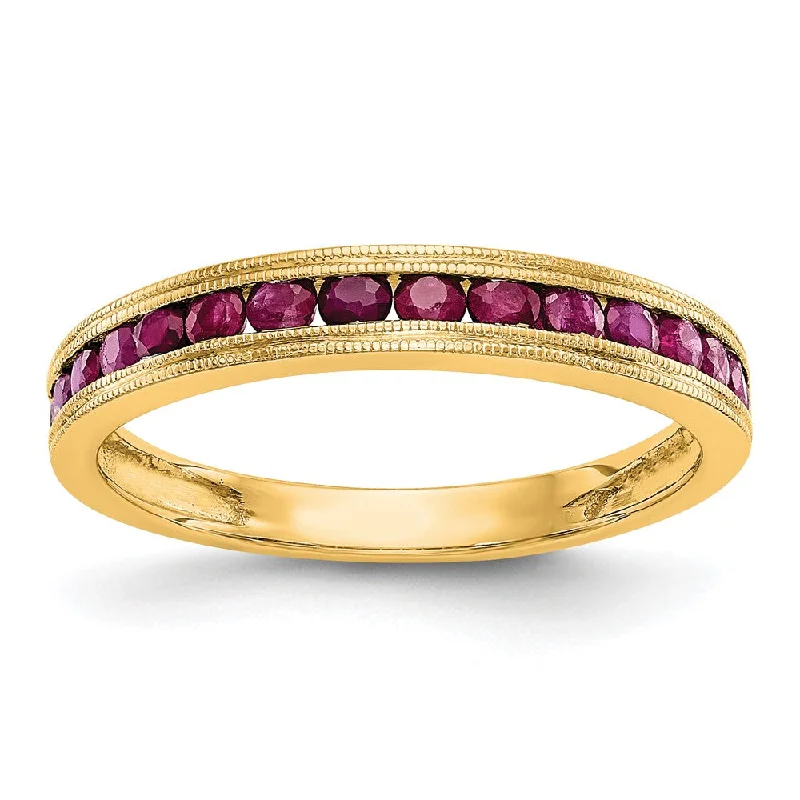 Amethyst Gemstone Rings in a Vintage - Style Setting14k Yellow Gold Ruby Complete Channel Band