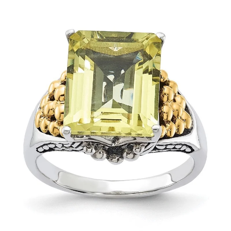 Curata 925 Sterling Silver With 14k 4.00Lemon Quartz Ring