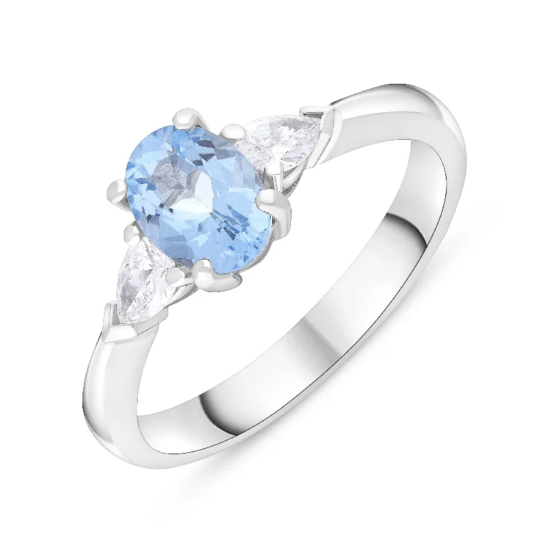 Two - Tone Wedding Bands in Gold and Platinum18ct White Gold 0.72ct Aquamarine 0.22ct Diamond Three Stone Ring