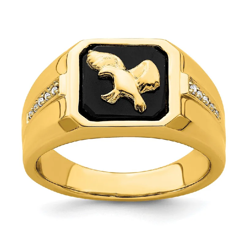 Ruby Gemstone Rings with Diamond Accents14K Yellow Gold Onyx and Diamond Eagle Mens Ring