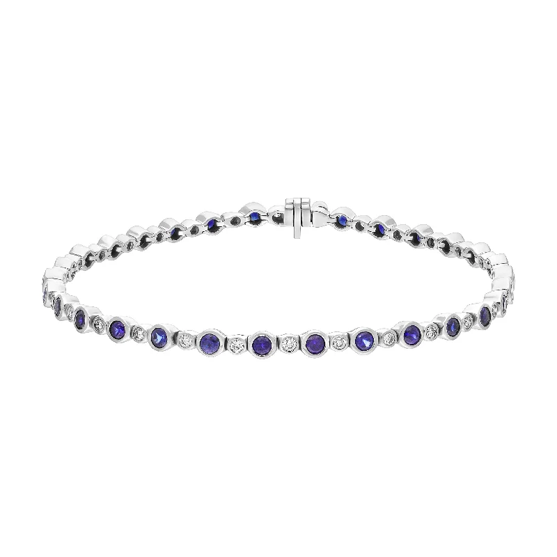 Matching Wedding Bands for a Coordinated Look18ct White Gold 3.13ct Sapphire 0.60ct Diamond Rubover Set Line Bracelet