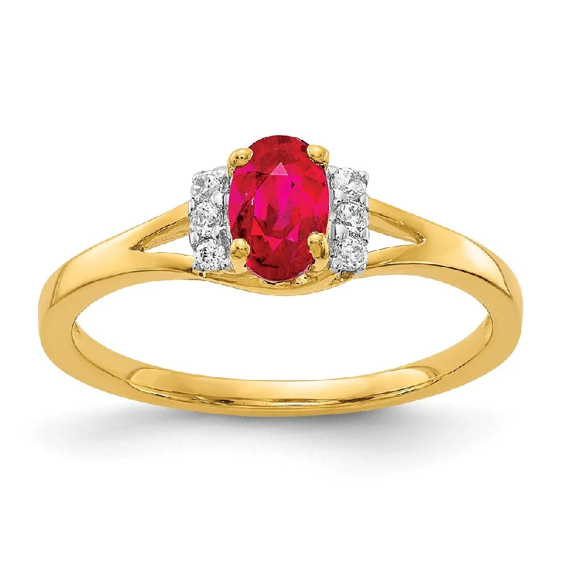 Amethyst Gemstone Rings in a Vintage - Style Setting14K Yellow Gold Diamond and Oval Ruby Ring