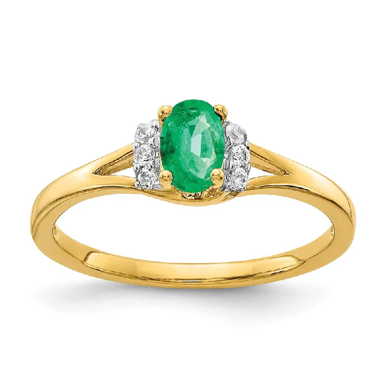 Sapphire Gemstone Rings in a Cathedral Setting14K Yellow Gold Diamond and Oval Emerald Ring