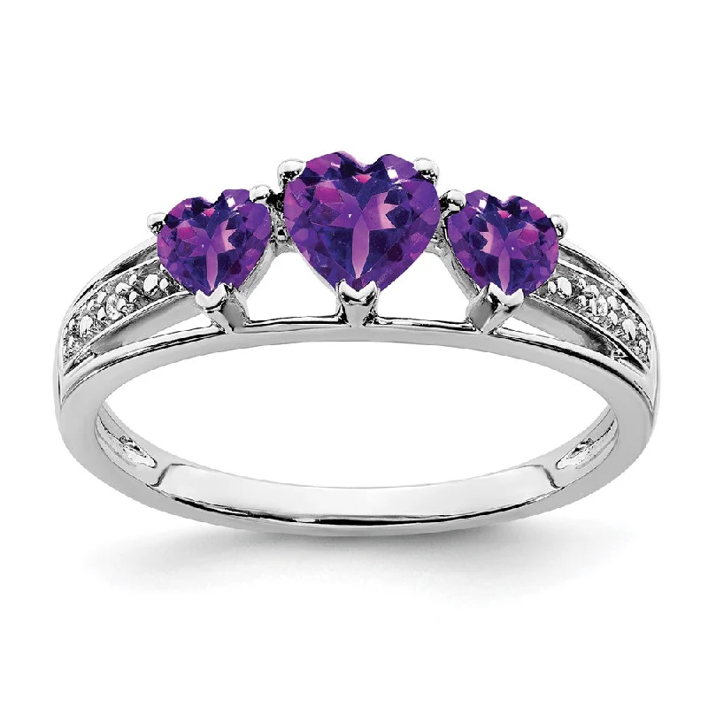 Multi - Gemstone Rings with a Rainbow of Colors10k White Gold 3 Stone Amethyst and Diamond Heart Ring