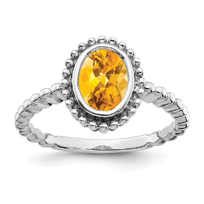 Emerald Gemstone Rings with Filigree - Bordered Settings10k White Gold Oval Citrine Ring