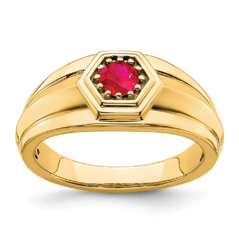 Ruby Gemstone Rings with Diamond Accents14K Yellow Gold Ruby Mens Ring