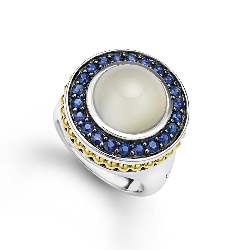 Sapphire Gemstone Rings in a Cathedral SettingStudio Two-Tone Moonstone and Blue Sapphire Ring