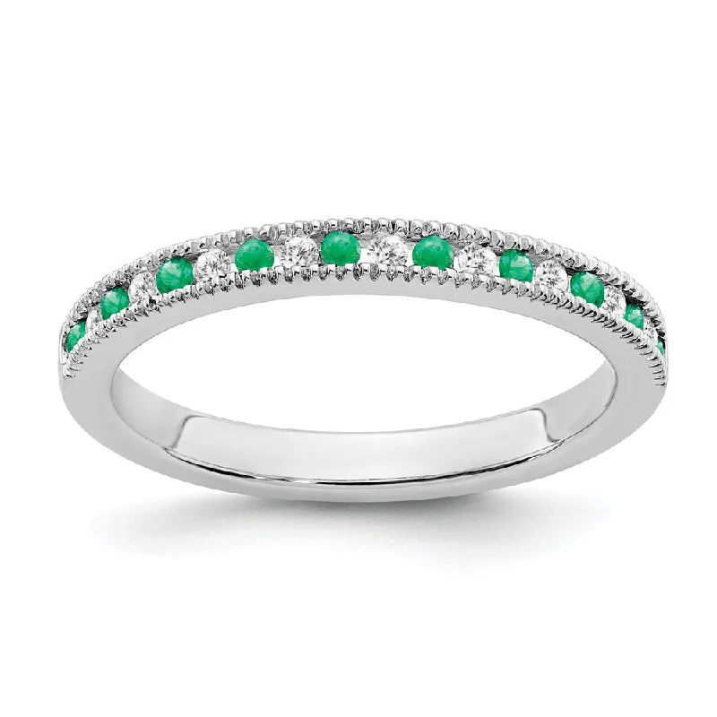 Amethyst Gemstone Rings in a Vintage - Style Setting14k White Gold Emerald and Diamond Band