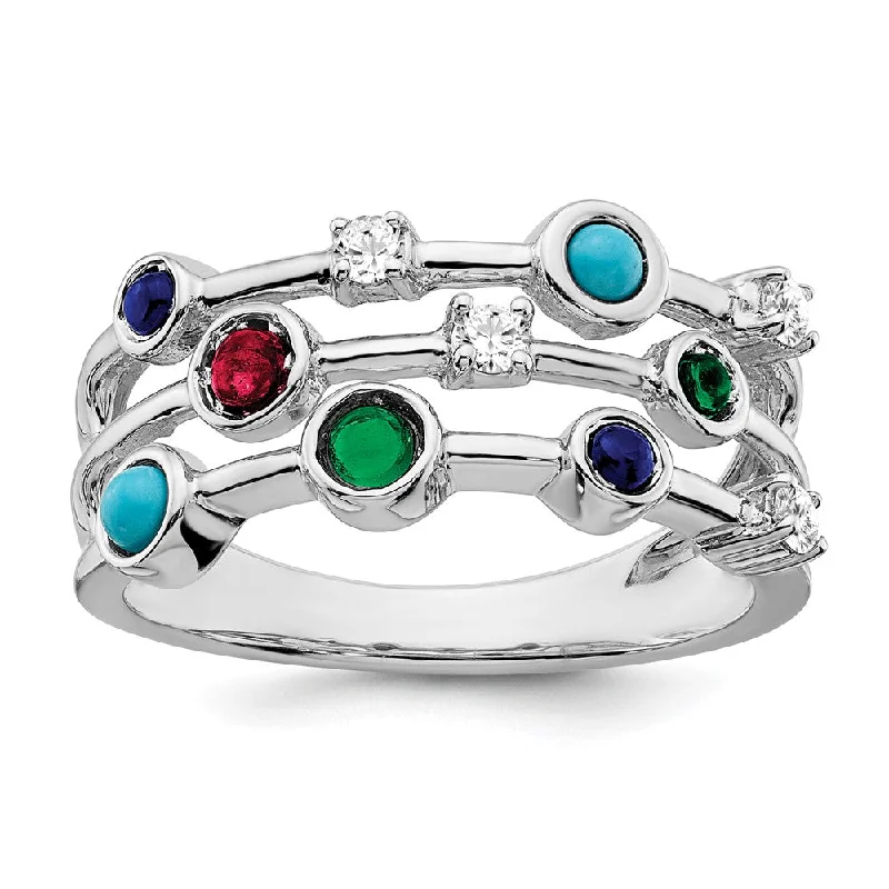 Multi - Gemstone Rings with a Rainbow of Colors14k White Gold Ruby, Emerald, Lab Created Sapphire, White Topaz and Turquoise Ring