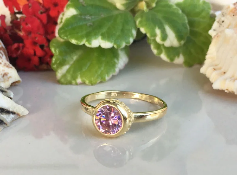 Amethyst Gemstone Rings in a Vintage - Style SettingRose Quartz Ring - October Birthstone - Bezel Ring - Gemstone Ring - Gold Ring - Tiny Ring - Stack Ring