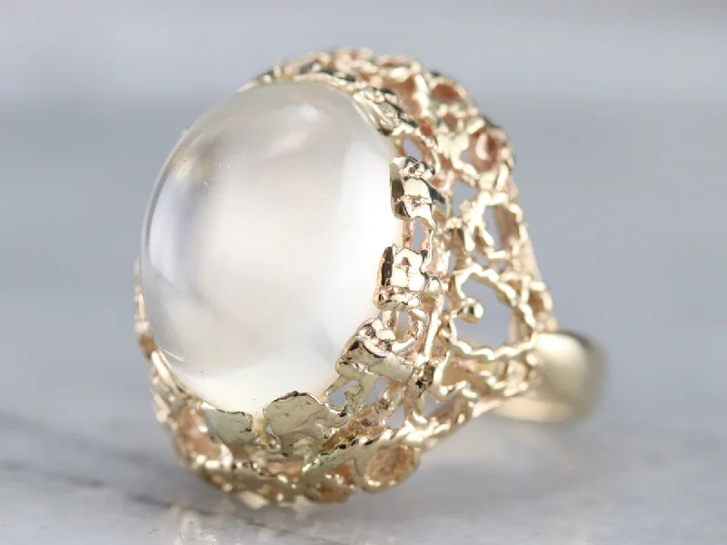 Moonstone Gold Filigree Cocktail Ring