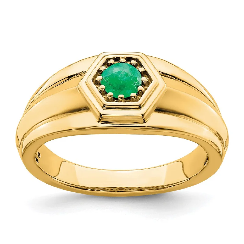 Amethyst Gemstone Rings in a Vintage - Style Setting14K Yellow Gold Emerald Mens Ring