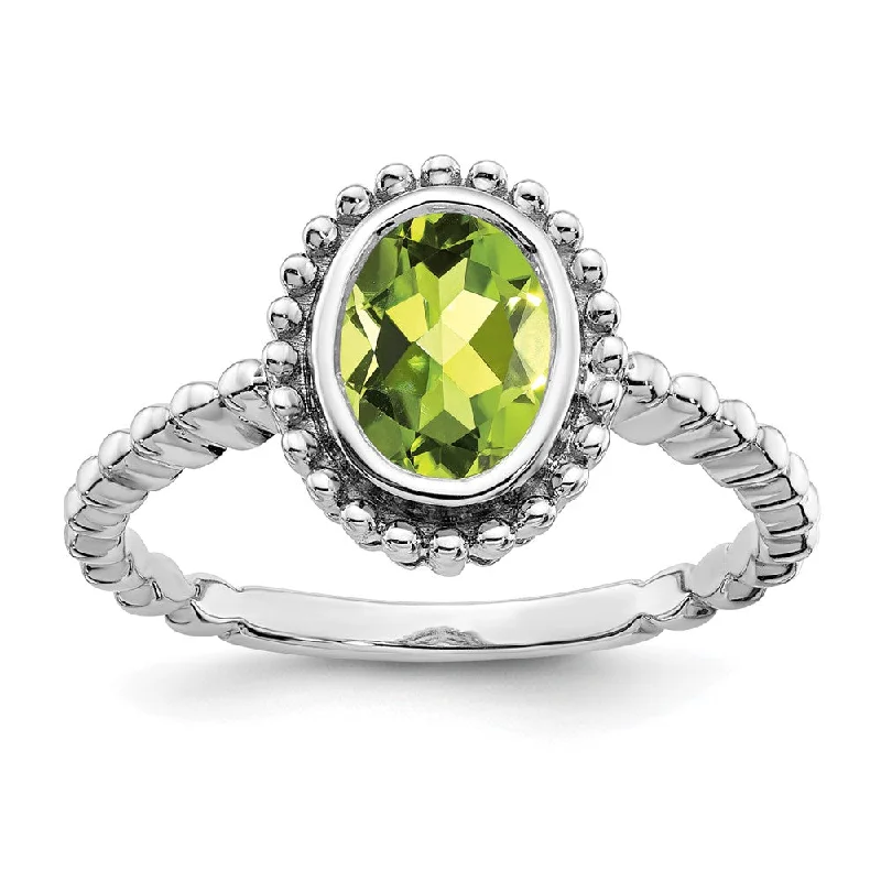 Amethyst Gemstone Rings in a Vintage - Style Setting14k White Gold Oval Peridot Ring