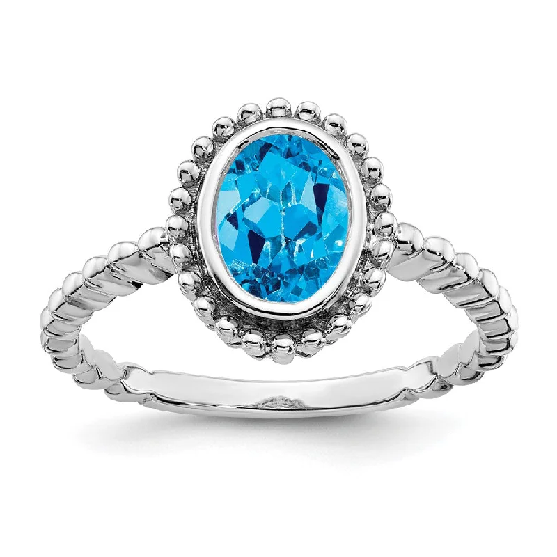 Amethyst Gemstone Rings in a Vintage - Style Setting10k White Gold Oval Blue Topaz Ring