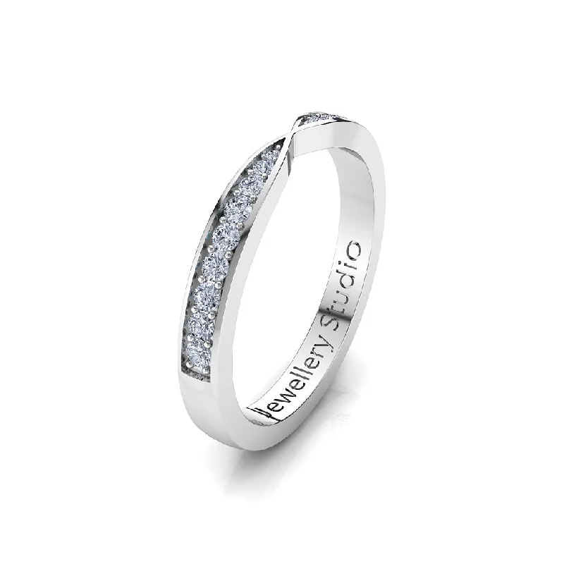 Matching Wedding Bands for a Coordinated LookLadies Pinch Wedding Ring with 0.25ct of Pave Diamonds