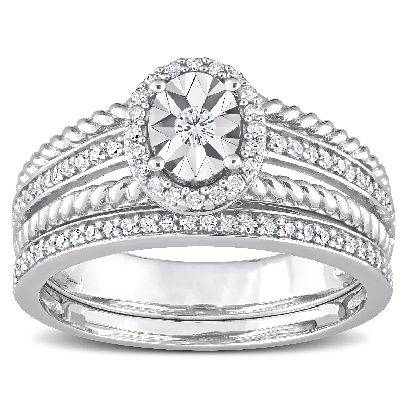 Solitaire Diamond Rings in Platinum SettingsMiadora 1/3ct TDW Diamond Oval Halo Bridal Ring Set in Sterling Silver