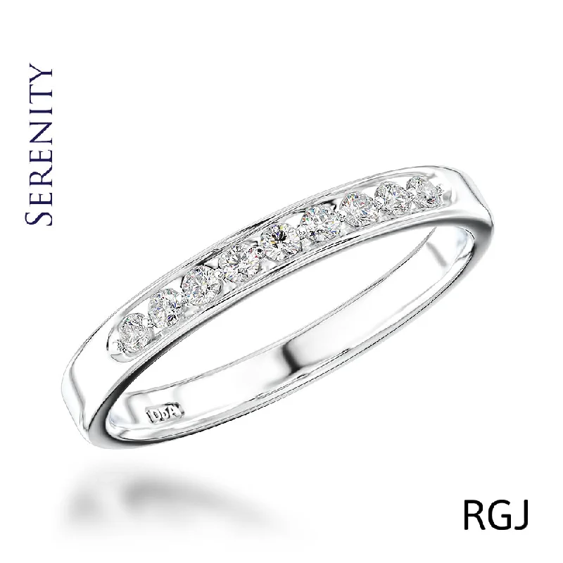 Custom - Engraved Wedding Bands with a Special MessageThe Serenity Platinum Round Brilliant Cut Diamond Half Eternity Ring