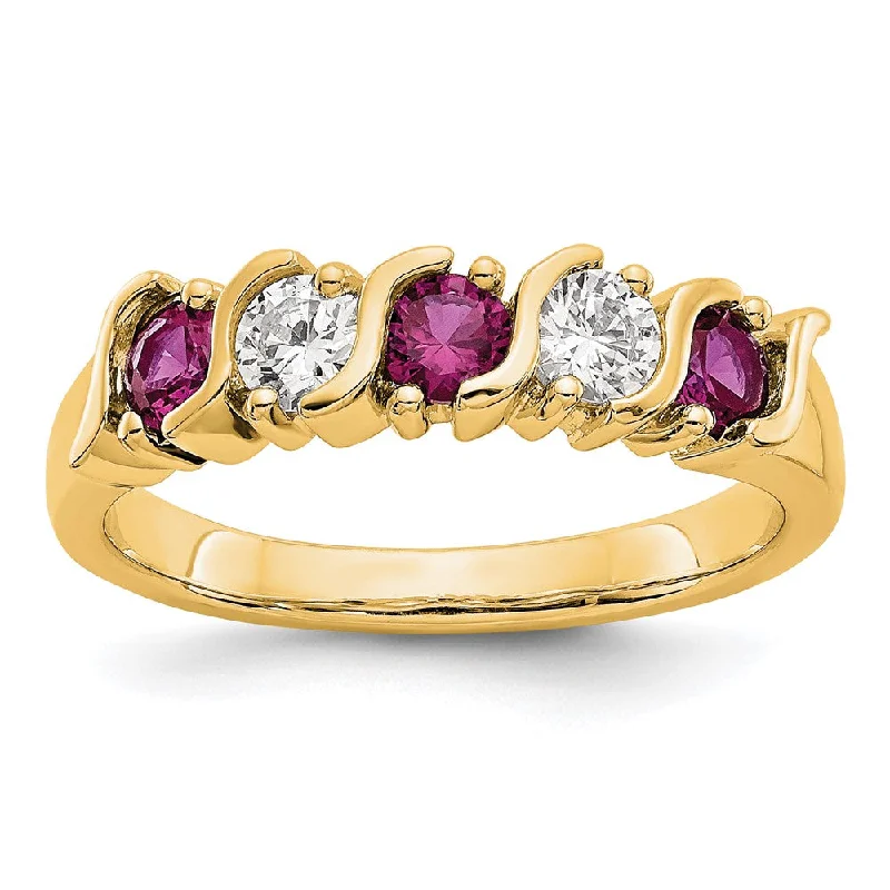 Amethyst Gemstone Rings in a Vintage - Style Setting14k Yellow Gold 1/3 carat Diamond and Ruby Complete Band