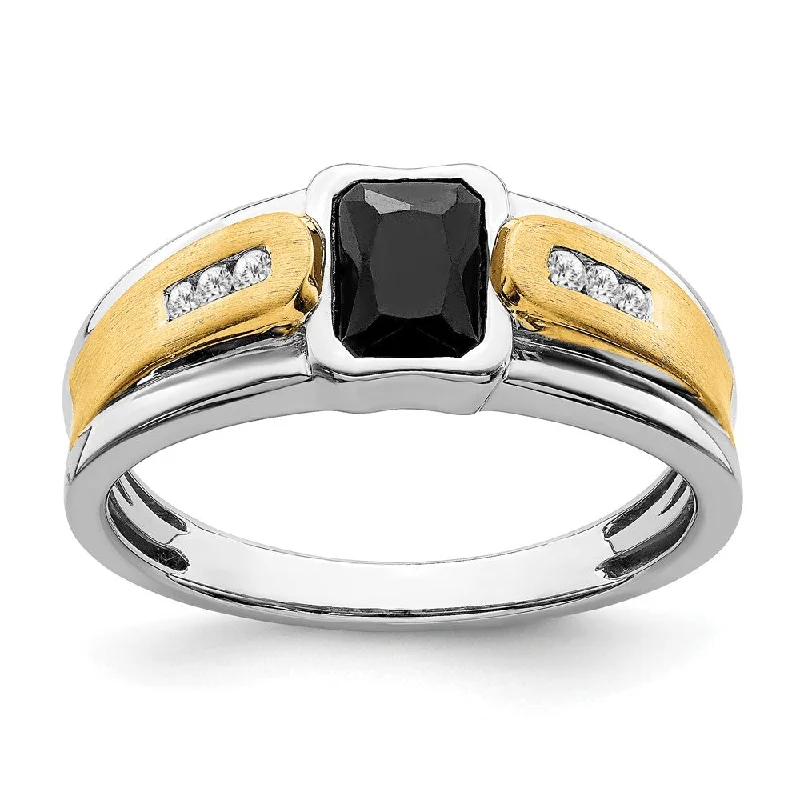 Emerald Gemstone Rings with Filigree - Bordered Settings14k Two-tone Gold Two-tone Onyx and Diamond Mens Ring