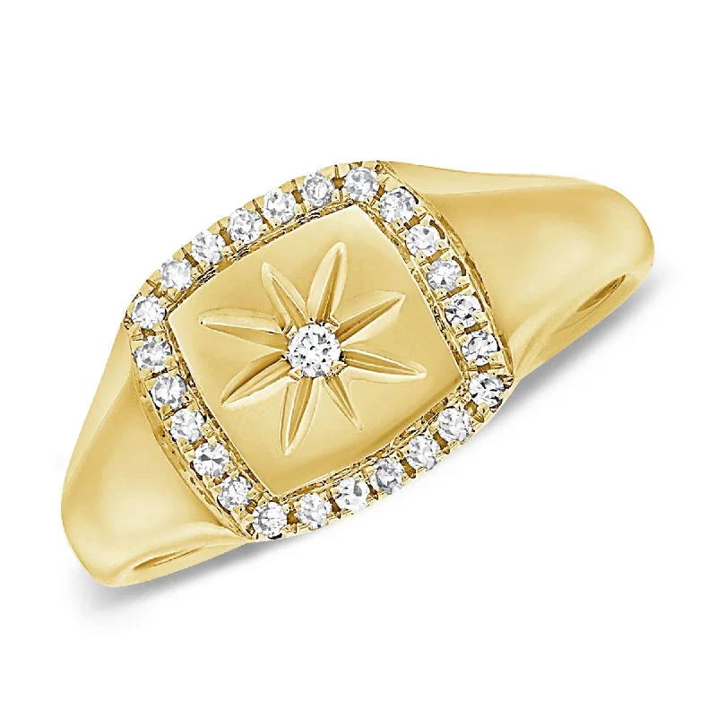 Halo - Style Diamond Rings with Smaller Accent DiamondsJoelle Diamond Pave Star Signet Ring 14K Gold 1/10 ct. TDW