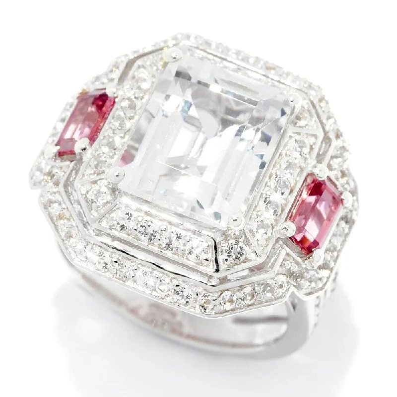 Sterling Silver 6.89ctw White Topaz & Pink Tourmaline Ring