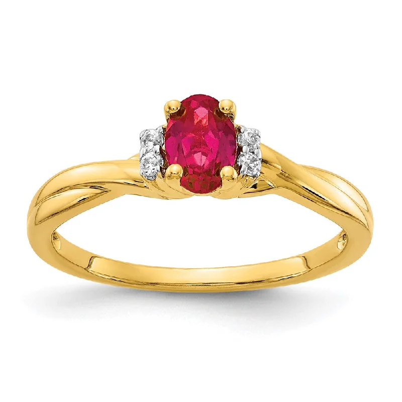 Ruby Gemstone Rings with Diamond Accents14K Yellow Gold Diamond and Oval Ruby Ring