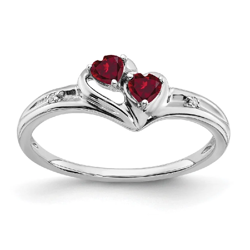 Emerald Gemstone Rings with Filigree - Bordered Settings10k White Gold Created Ruby and Diamond 2-stone Heart Ring