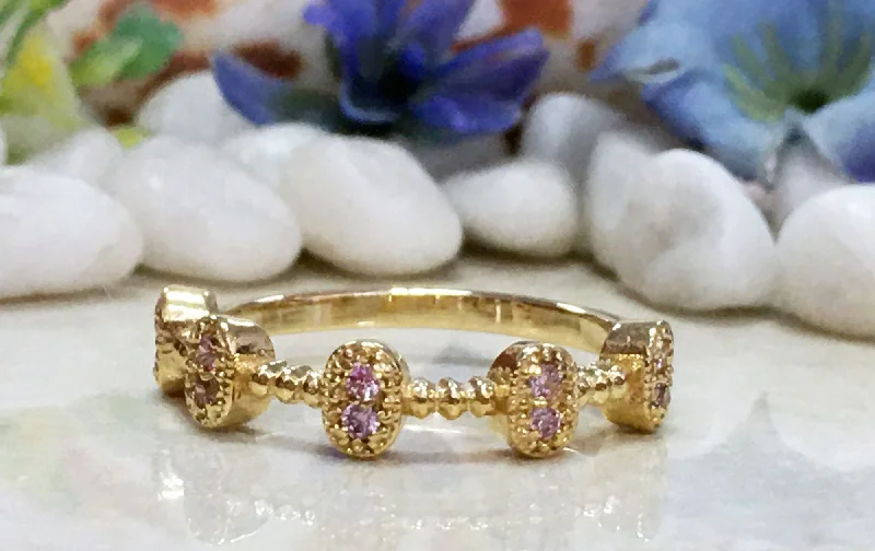 Amethyst Gemstone Rings in a Vintage - Style SettingRose Quartz Ring - October Birthstone - Gold Ring - Bezel Ring - Simple Jewelry - Gemstone Ring