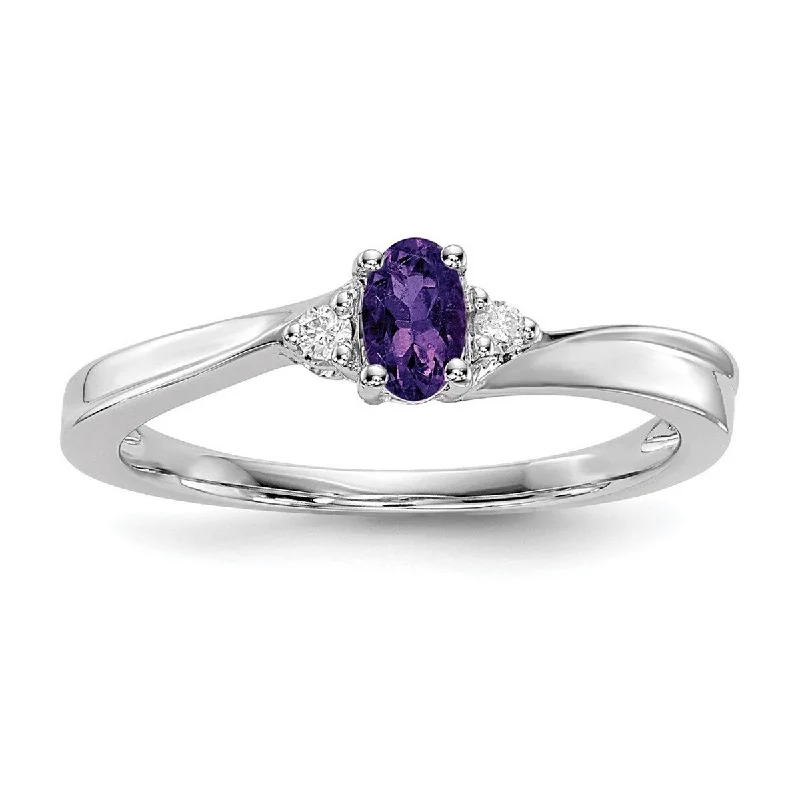 Curata 925 Sterling Silver Rhodium Plated Amethyst Ring