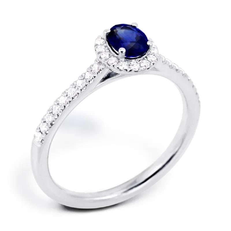 Custom - Designed Diamond Rings to Reflect Your Personality18ct White Gold 0.50ct Oval Cut Blue Sapphire and 0.19ct Diamond Ring