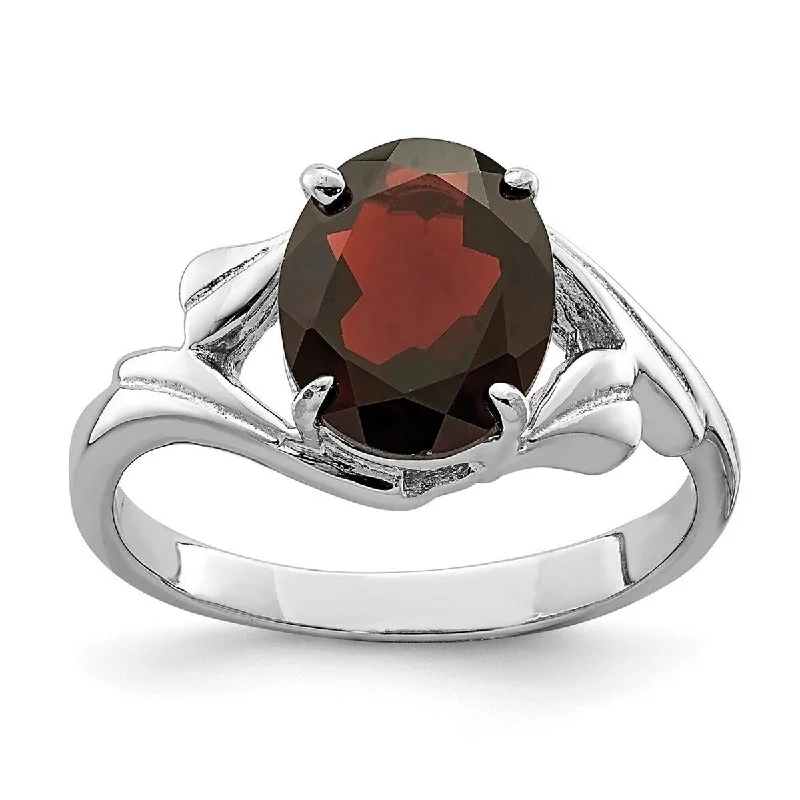 Curata 925 Sterling Silver Oval Polished Open back Garnet Ring