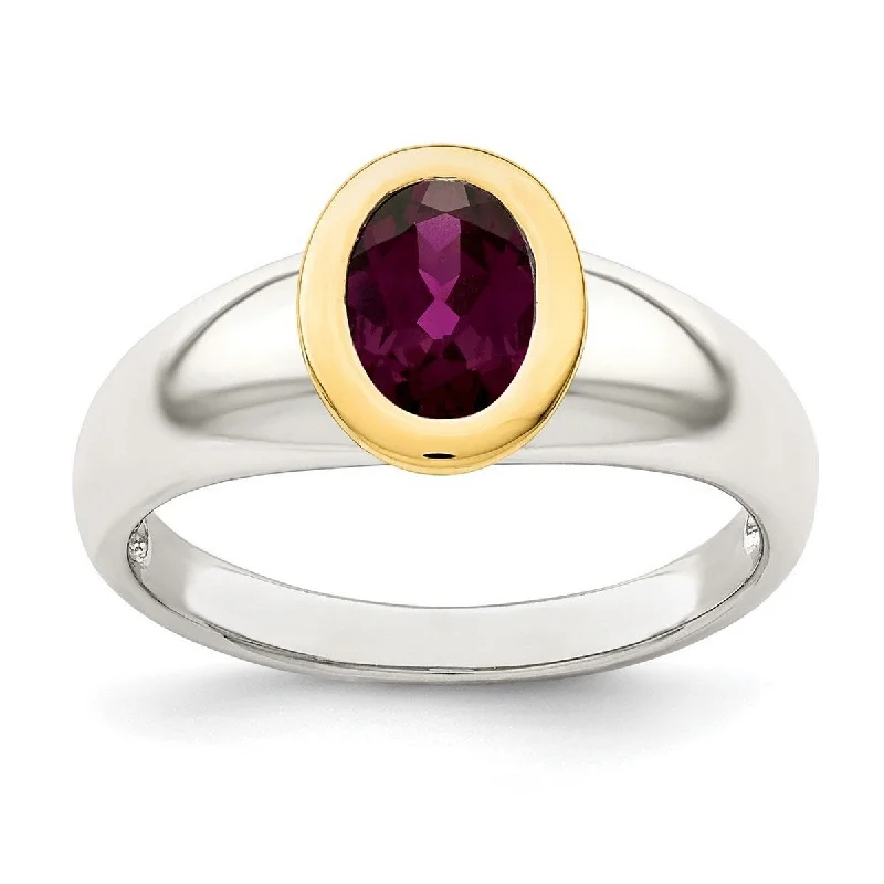 Curata 925 Sterling Silver With 14k Accent Rhodolite Garnet Oval Ring