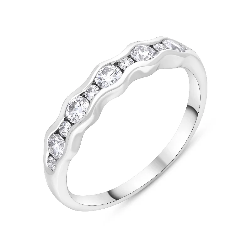 Custom - Engraved Wedding Bands with a Special MessagePlatinum 0.51ct Diamond Half Eternity Wave Ring