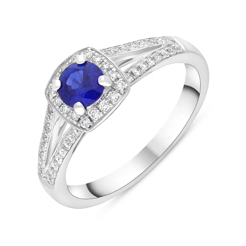 Custom - Engraved Wedding Bands with a Special Message18ct White Gold 0.50ct Sapphire 0.25ct Diamond Cushion Cut Cluster Ring