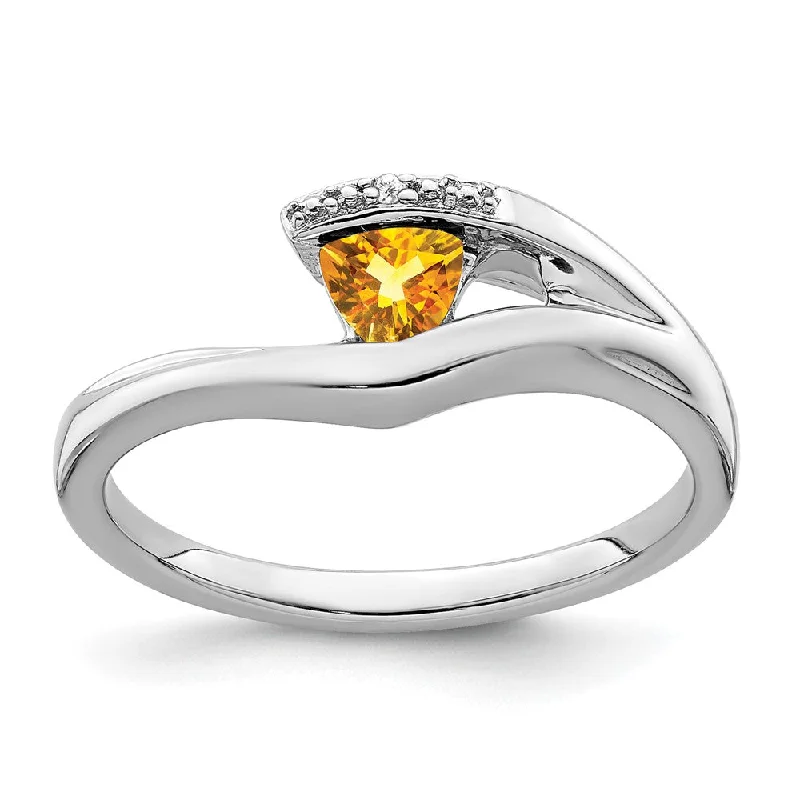 Amethyst Gemstone Rings in a Vintage - Style Setting14k White Gold Trillion Citrine and Diamond Ring