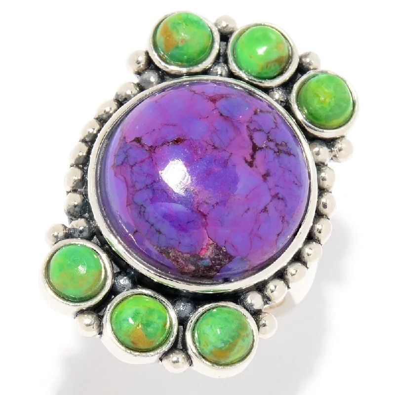 925 Sterling Silver Purple Mohave Turquoise and Green Mojave Turquoise Ring