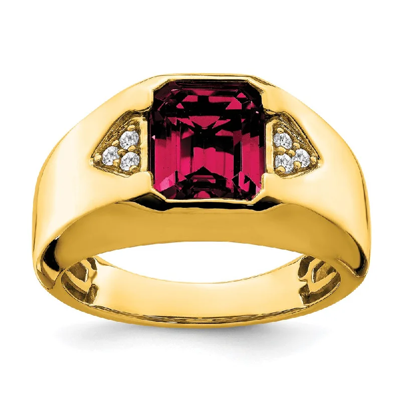 Ruby Gemstone Rings with Diamond Accents14K Yellow Gold Emerald-cut Created Ruby and Diamond Mens Ring