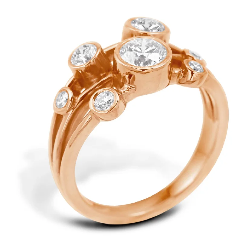 Halo - Style Diamond Rings with Smaller Accent Diamonds18ct Rose Gold 1ct Round Brilliant Cut Diamond Bubble Ring