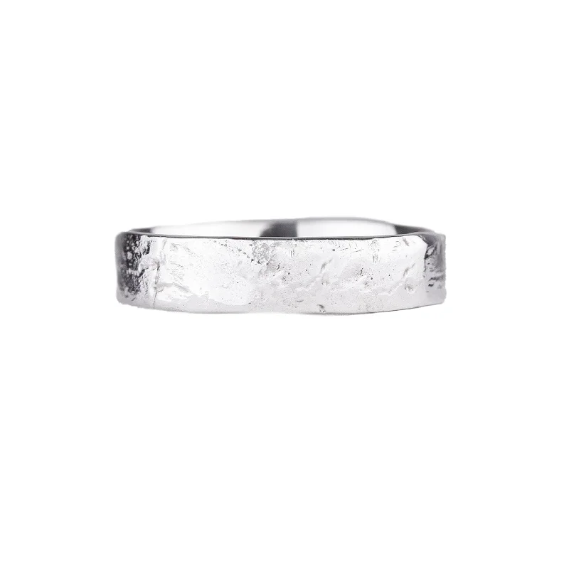 Wedding Bands with Micro - Pave Diamond AccentsWide River Rock Ring in 18kt White Gold by Sarah Graham