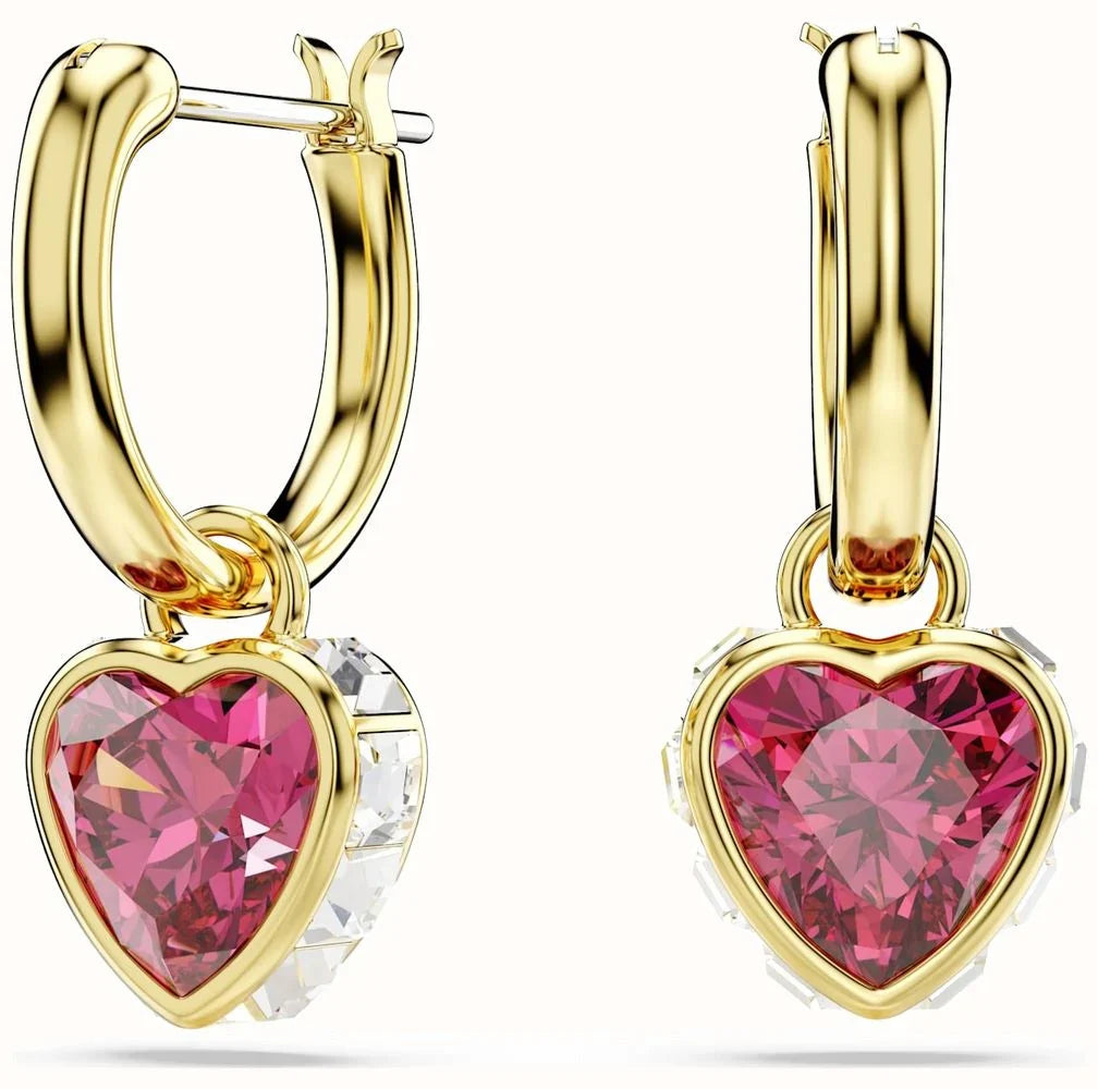 Wedding Bands with Micro - Pave Diamond AccentsSwarovski Chroma Gold-Tone Plated Crystal Drop Heart Earrings