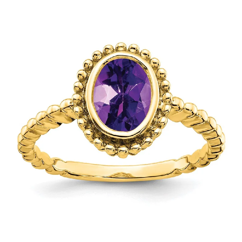 Amethyst Gemstone Rings in a Vintage - Style Setting10K Yellow Gold Oval Amethyst Ring