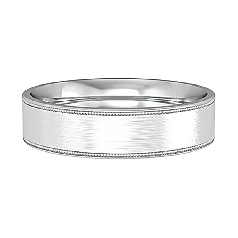 Matching Wedding Bands for a Coordinated Look5mm Flat Court Satin Wedding Band & Mill Grain Edges