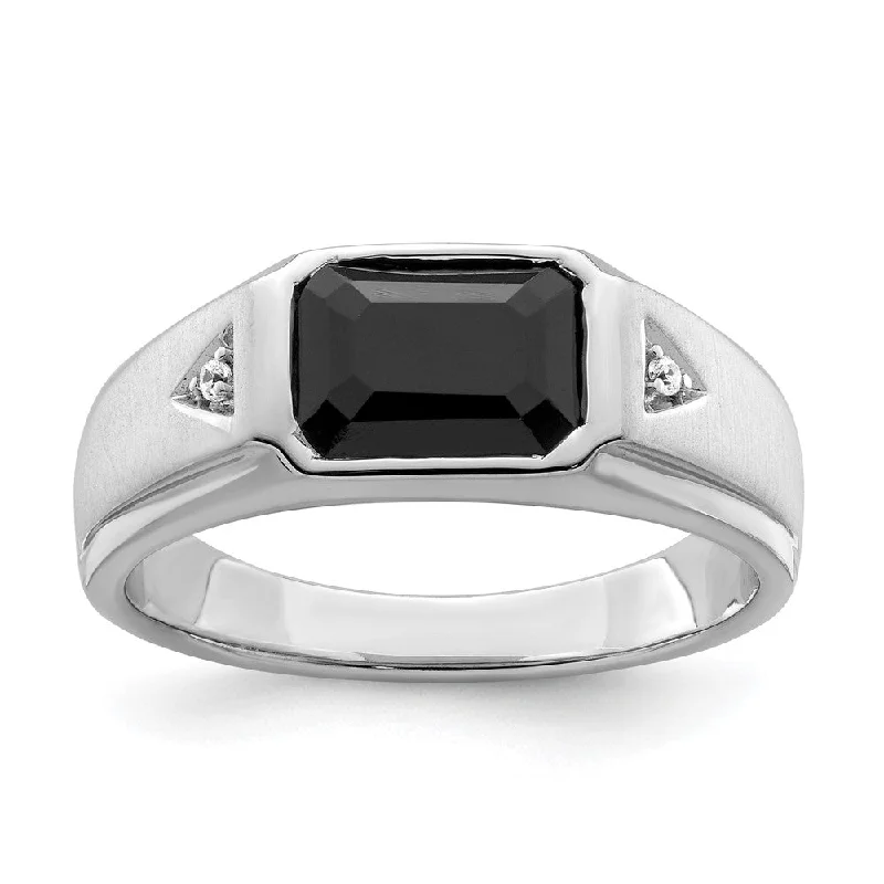 Multi - Gemstone Rings with a Rainbow of Colors14k White Gold Polished and Satin Onyx and Diamond Mens Ring