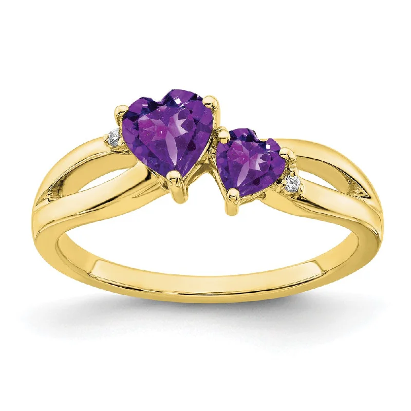 Ruby Gemstone Rings with Diamond Accents10K Yellow Gold Amethyst and Diamond 2-stone Heart Ring