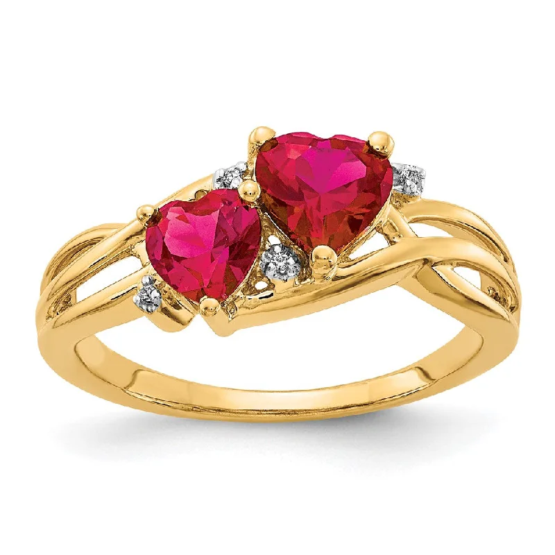 Multi - Gemstone Rings with a Rainbow of Colors10K Yellow Gold Lab Created Ruby and Diamond Double Heart Ring